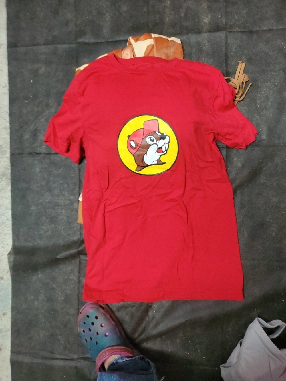 Red Short-Sleeve Graphic Tee with Mascot Emblem